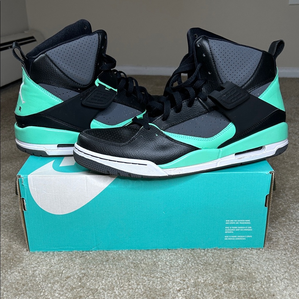 Jordan Flight 45 High Black and Mint and White High-Top Sneakers